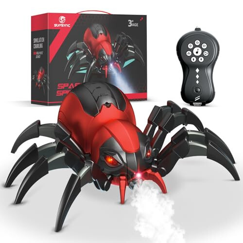 Sumsync Remote Control Spider Kids Toys - Realistic RC Spider, Music Effect, LED Light, Toys for 3 4 5 6 7 8 9 10 11 12+ Year Old Boys/Girls, Gifts for Halloween Christmas Birthday, Red - 2