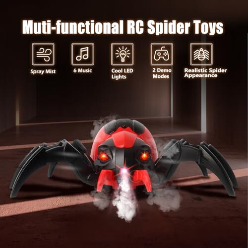 Sumsync Remote Control Spider Kids Toys - Realistic RC Spider, Music Effect, LED Light, Toys for 3 4 5 6 7 8 9 10 11 12+ Year Old Boys/Girls, Gifts for Halloween Christmas Birthday, Red - 12