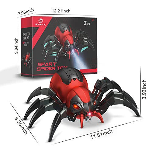 Sumsync Remote Control Spider Kids Toys - Realistic RC Spider, Music Effect, LED Light, Toys for 3 4 5 6 7 8 9 10 11 12+ Year Old Boys/Girls, Gifts for Halloween Christmas Birthday, Red - 16