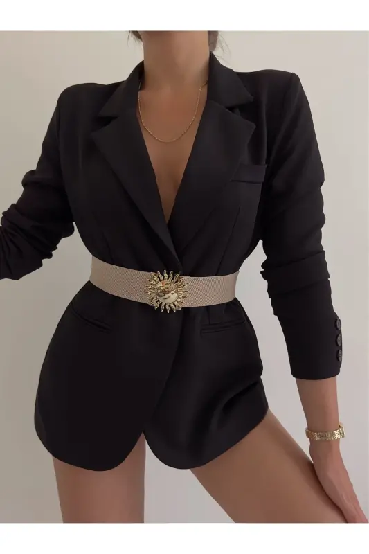 Sun Buckle Interlocking Elastic Women's Belt, Jacket Belt, Shirt Belt, Dress Belt-Beige - 3