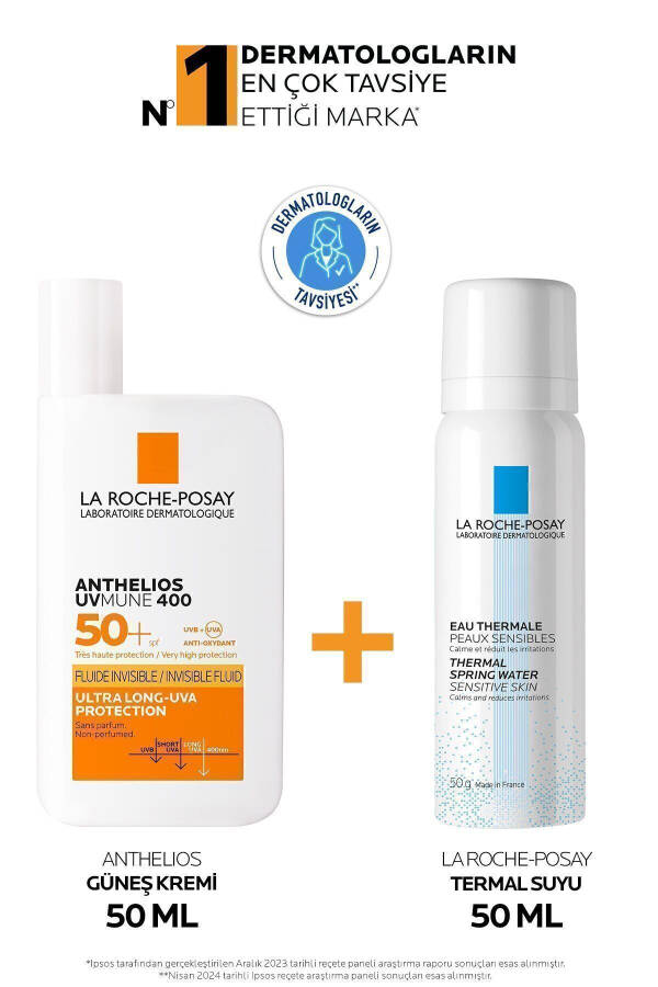 Sun Protection Skin Care Set: Anthelios Uvmune Face Sunscreen 50ML & Thermal Water 50ML - 1