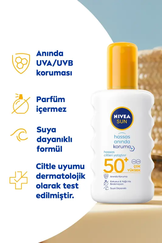 SUN SPF50 Hassas Anında Güneş Koruyucu Vücut Spreyi 200ml, Suya Dayanıklı, Yatıştırıcı, Hassas Cilt - 1