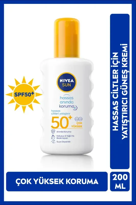 SUN Yuqori Quyoshdan Himoya Qiluvchi Sprey 200ml, Sezgir Teri Uchun Tinchlantiruvchi, UVA Himoyasi, Zudlik Bilan Himoya - NIVEA