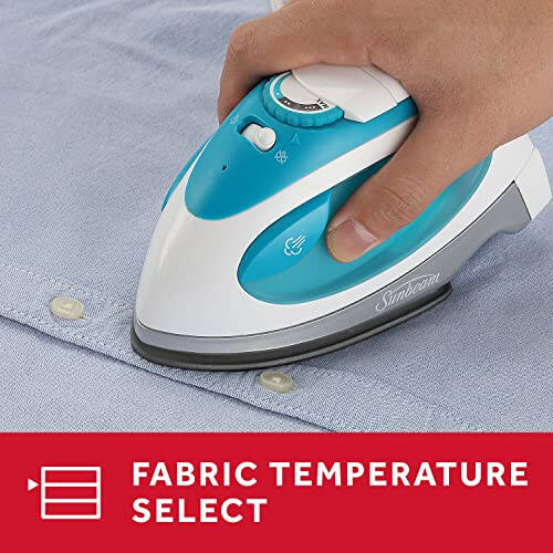 Sunbeam Travel Steam Iron, 1080 Watt, Dual Voltage 120/240, Compact Size, Portable, Non-Stick Soleplate, Soft Touch Handle, Horizontal or Vertical Use, Travel Bag, White and Teal - 2