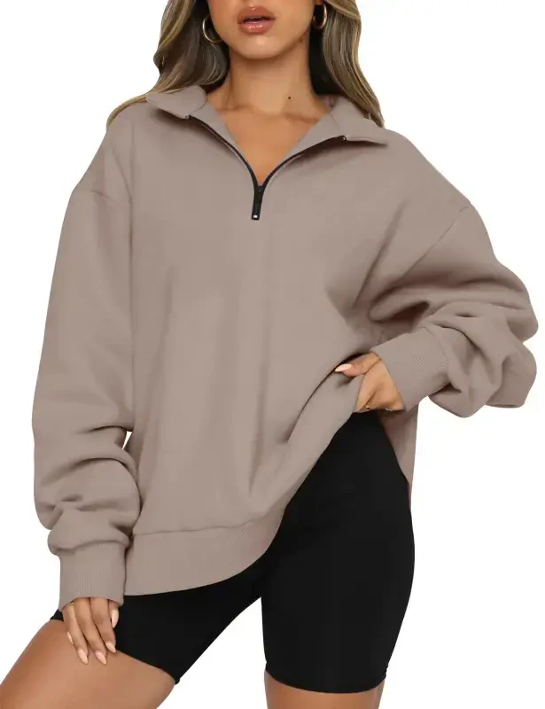 SUNBS Women's Oversized Sweatshirts Half Zip Pullover Fall Fashion Hoodies Loungewear Clothes - 6