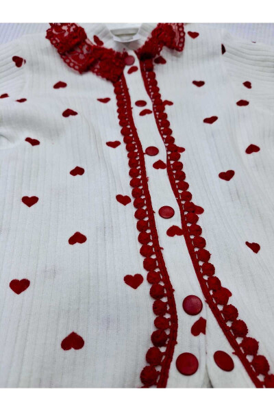 Sundan Amore Baby Yakası Güpürlü Pamuklu Bebek Tulumu Ve Bere - Beyaz Kırmızı - 4