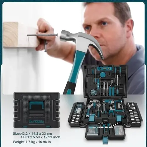 Sundpey 379-PCs Home Tool Kit - Portativ Uy To'plami - Uy va Avtomobil Ta'miri uchun Qo'l Umumiy Asboblar Qutisi Tortmali Saqlash Qutisi - Ustalar va O'z-o'zidan Qiluvchilar va Uy egalari uchun To'liq Asosiy Asboblar To'plami - 3