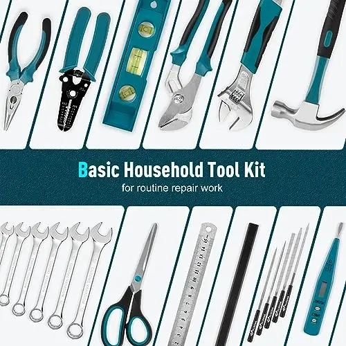 Sundpey 379-PCs Home Tool Kit - Portativ Uy To'plami - Uy va Avtomobil Ta'miri uchun Qo'l Umumiy Asboblar Qutisi Tortmali Saqlash Qutisi - Ustalar va O'z-o'zidan Qiluvchilar va Uy egalari uchun To'liq Asosiy Asboblar To'plami - 5