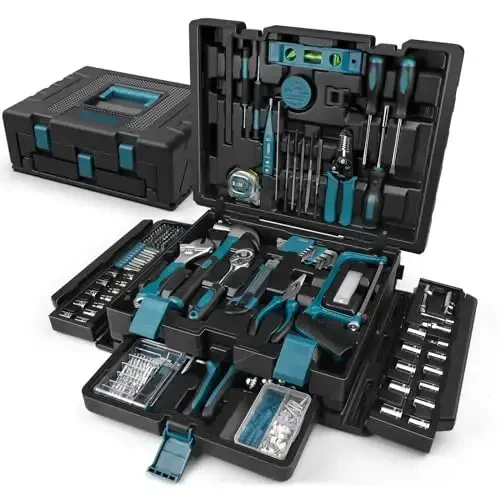 Sundpey 379-PCs Home Tool Kit - Portativ Uy To'plami - Uy va Avtomobil Ta'miri uchun Qo'l Umumiy Asboblar Qutisi Tortmali Saqlash Qutisi - Ustalar va O'z-o'zidan Qiluvchilar va Uy egalari uchun To'liq Asosiy Asboblar To'plami - SUNDPEY