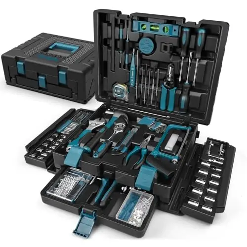 Sundpey 379-PCs Home Tool Kit - Portativ Uy To'plami - Uy va Avtomobil Ta'miri uchun Qo'l Umumiy Asboblar Qutisi Tortmali Saqlash Qutisi - Ustalar va O'z-o'zidan Qiluvchilar va Uy egalari uchun To'liq Asosiy Asboblar To'plami - SUNDPEY