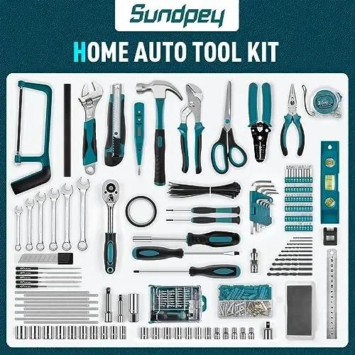 Sundpey 379-PCs Home Tool Kit - Portativ Uy To'plami - Uy va Avtomobil Ta'miri uchun Qo'l Umumiy Asboblar Qutisi Tortmali Saqlash Qutisi - Ustalar va O'z-o'zidan Qiluvchilar va Uy egalari uchun To'liq Asosiy Asboblar To'plami - SUNDPEY (1)