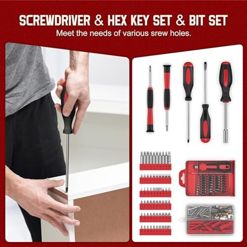 Sundpey Home Tool Kit with Drawer - 379-PCs Portable Complete Household and Auto Repair Tool Set - Hand General Basic Tool Box Storage Case - Full Basic Toolkit for Handyman & Diyer & Homeowner Red - 7
