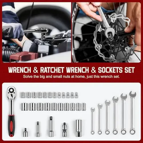 Sundpey Home Tool Kit with Drawer - 379-PCs Portable Complete Household and Auto Repair Tool Set - Hand General Basic Tool Box Storage Case - Full Basic Toolkit for Handyman & Diyer & Homeowner Red - 4