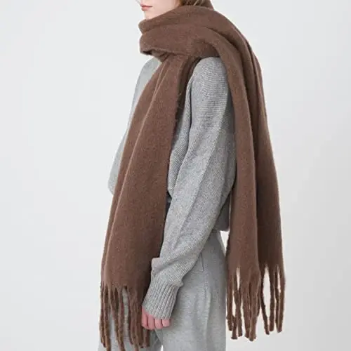 SUNDSGT Big Scarf Coloured Oversized Tassel Soft Fall Winter Thick Scarf Warm Shawl Women - 2
