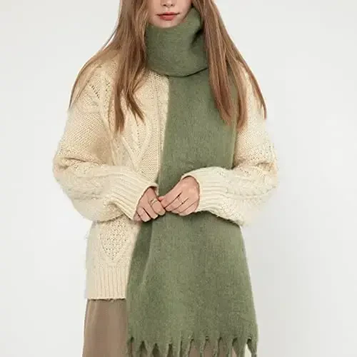 SUNDSGT Big Scarf Coloured Oversized Tassel Soft Fall Winter Thick Scarf Warm Shawl Women - 2