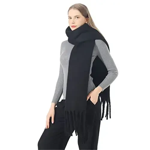 SUNDSGT Big Scarf Coloured Oversized Tassel Soft Fall Winter Thick Scarf Warm Shawl Women - 2