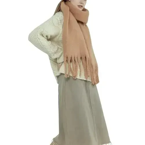 SUNDSGT Big Scarf Coloured Oversized Tassel Soft Fall Winter Thick Scarf Warm Shawl Women - 3
