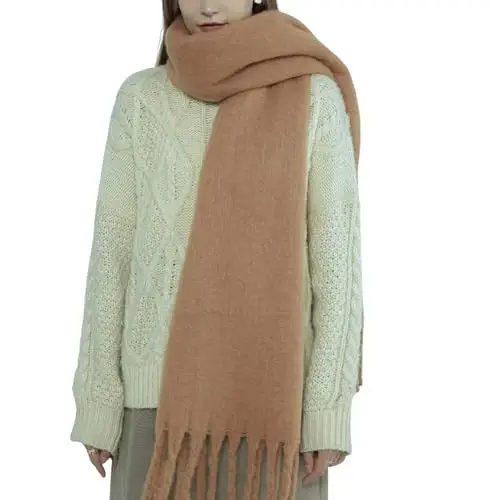 SUNDSGT Big Scarf Coloured Oversized Tassel Soft Fall Winter Thick Scarf Warm Shawl Women - 1