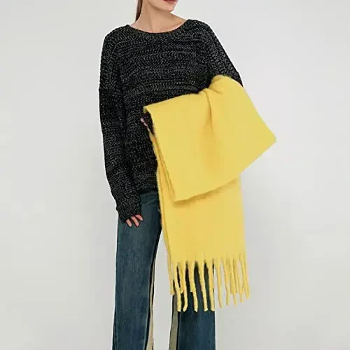 SUNDSGT Big Scarf Coloured Oversized Tassel Soft Fall Winter Thick Scarf Warm Shawl Women - 3