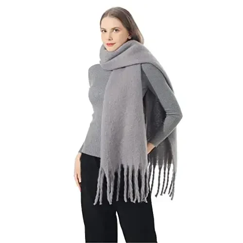 SUNDSGT Big Scarf Coloured Oversized Tassel Soft Fall Winter Thick Scarf Warm Shawl Women - 1