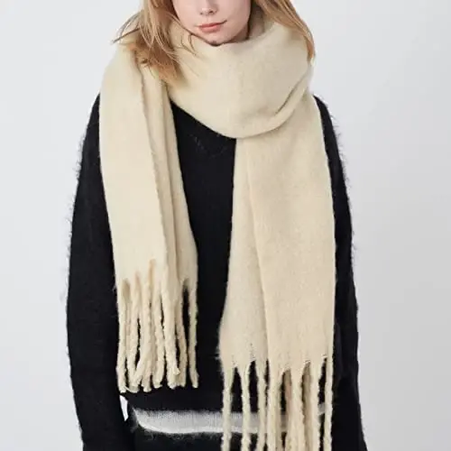 SUNDSGT Big Scarf Coloured Oversized Tassel Soft Fall Winter Thick Scarf Warm Shawl Women - 9