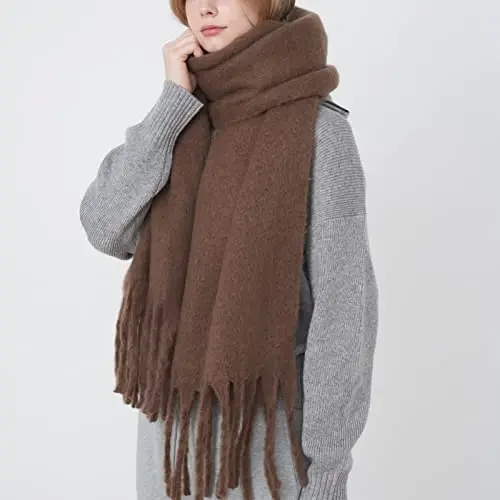 SUNDSGT Big Scarf Coloured Oversized Tassel Soft Fall Winter Thick Scarf Warm Shawl Women - 3