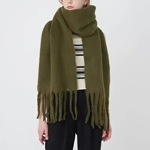 SUNDSGT Big Scarf Coloured Oversized Tassel Soft Fall Winter Thick Scarf Warm Shawl Women - 2