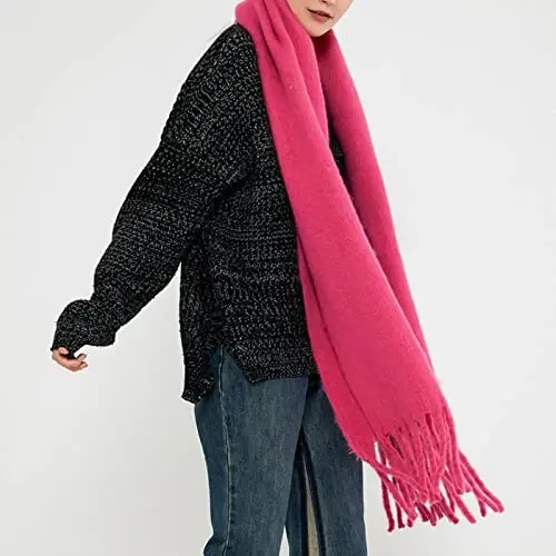 SUNDSGT Big Scarf Coloured Oversized Tassel Soft Fall Winter Thick Scarf Warm Shawl Women - 2