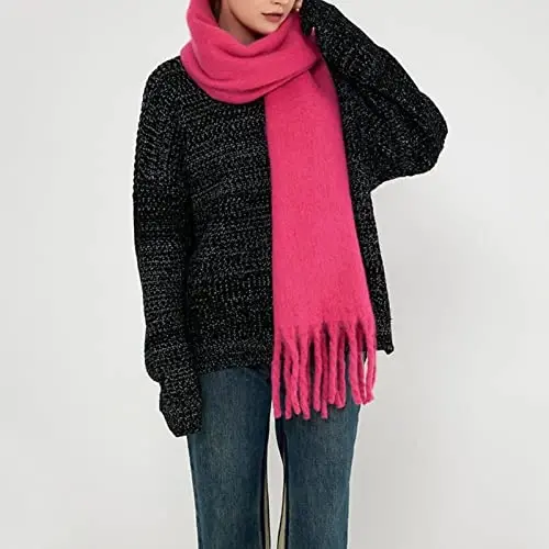 SUNDSGT Big Scarf Coloured Oversized Tassel Soft Fall Winter Thick Scarf Warm Shawl Women - 3