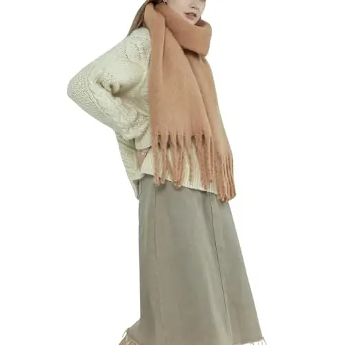 SUNDSGT Big Scarf Coloured Oversized Tassel Soft Fall Winter Thick Scarf Warm Shawl Women - 3