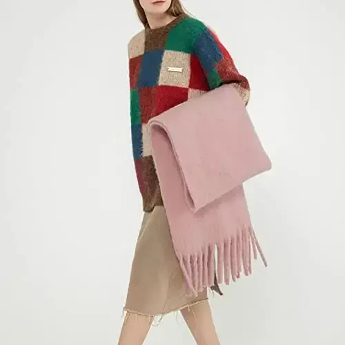 SUNDSGT Big Scarf Coloured Oversized Tassel Soft Fall Winter Thick Scarf Warm Shawl Women - 2