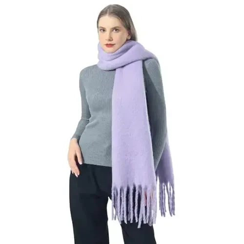 SUNDSGT Big Scarf Coloured Oversized Tassel Soft Fall Winter Thick Scarf Warm Shawl Women - 2