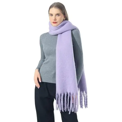 SUNDSGT Big Scarf Coloured Oversized Tassel Soft Fall Winter Thick Scarf Warm Shawl Women - 11