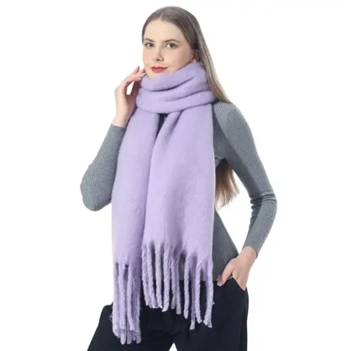 SUNDSGT Big Scarf Coloured Oversized Tassel Soft Fall Winter Thick Scarf Warm Shawl Women - 9