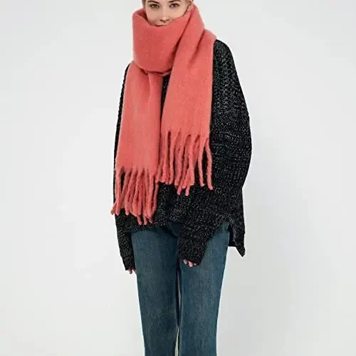 SUNDSGT Big Scarf Coloured Oversized Tassel Soft Fall Winter Thick Scarf Warm Shawl Women - 2