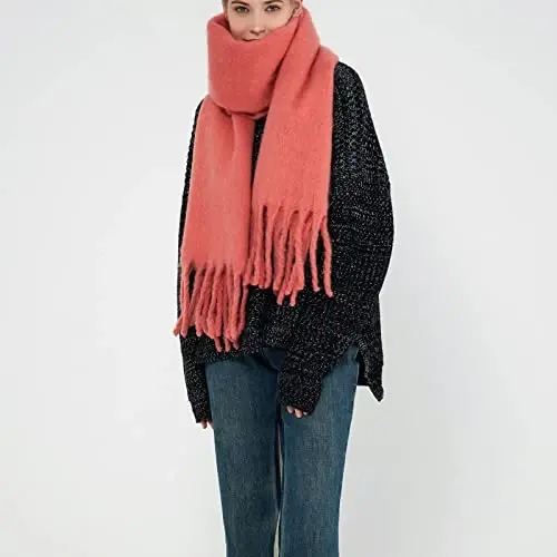 SUNDSGT Big Scarf Coloured Oversized Tassel Soft Fall Winter Thick Scarf Warm Shawl Women - 2
