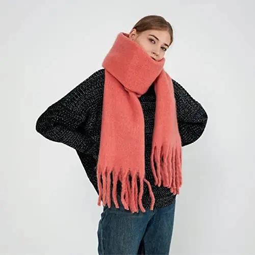 SUNDSGT Big Scarf Coloured Oversized Tassel Soft Fall Winter Thick Scarf Warm Shawl Women - 3
