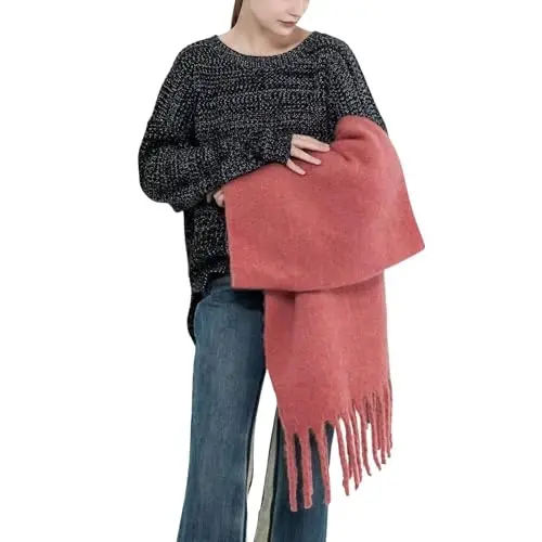 SUNDSGT Big Scarf Coloured Oversized Tassel Soft Fall Winter Thick Scarf Warm Shawl Women - 2