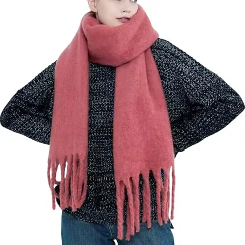 SUNDSGT Big Scarf Coloured Oversized Tassel Soft Fall Winter Thick Scarf Warm Shawl Women - 3