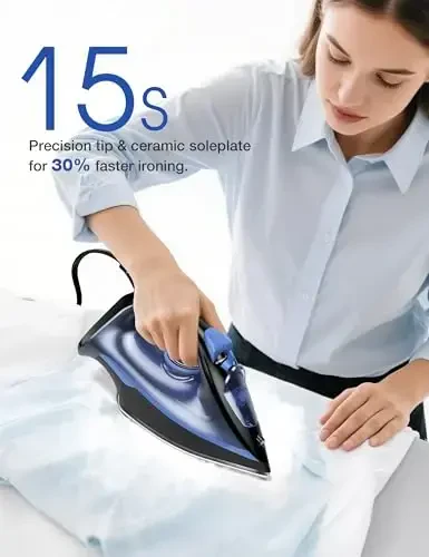 Sundu Steam Iron for Clothes with Rapid Heating Ceramic Coated Soleplate, 1700W with Precise Thermostat Dial, Self-Cleaning, Auto-Off, 15.21oz Water Tank for Home Clothes Ironing Use, Blue - 3