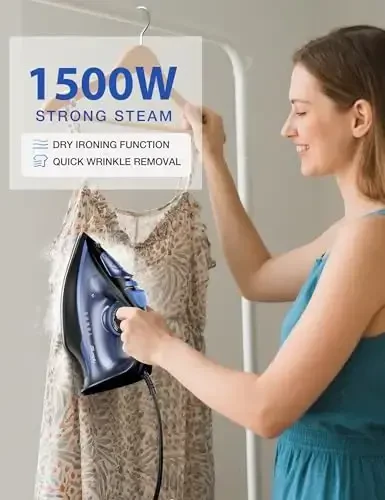 Sundu Steam Iron for Clothes with Rapid Heating Ceramic Coated Soleplate, 1700W with Precise Thermostat Dial, Self-Cleaning, Auto-Off, 15.21oz Water Tank for Home Clothes Ironing Use, Blue - 6