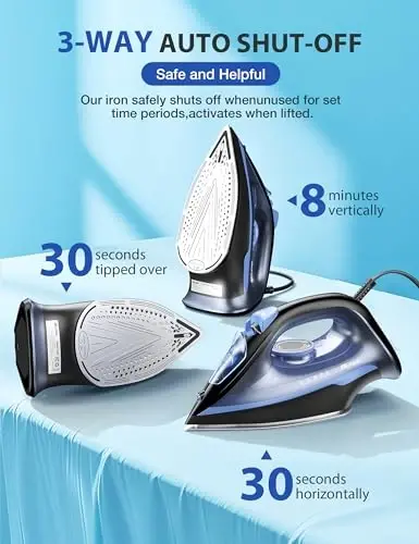 Sundu Steam Iron for Clothes with Rapid Heating Ceramic Coated Soleplate, 1700W with Precise Thermostat Dial, Self-Cleaning, Auto-Off, 15.21oz Water Tank for Home Clothes Ironing Use, Blue - 2