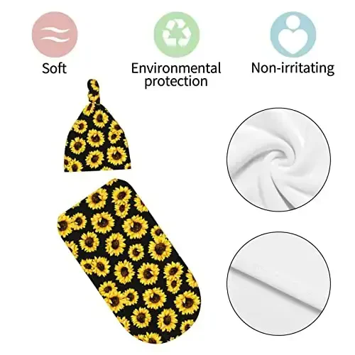 Sunflower Newborn Swaddle Blanket with Hat Set Baby Stuff Receiving Blankets Soft Transition Sleep Sacks Gifts for Infant Boys Girls - 7