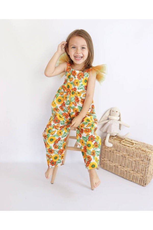 Sunflower Romper with Tulle Detail for Girls - 3