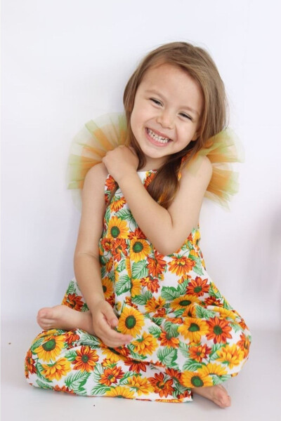 Sunflower Romper with Tulle Detail for Girls - 4