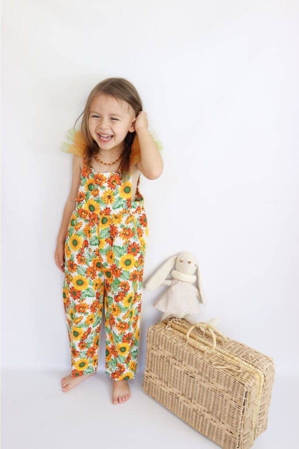 Sunflower Romper with Tulle Detail for Girls - 5