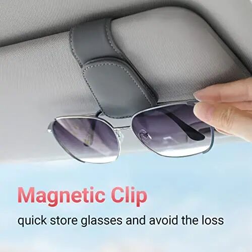 Sunglass Holder for Car Sun Visor Sunglasses Clip Car accessories -2 Packs | sun visor organizer, ticket card clip, eyeglass sunglasses holder, one-handed magnetic, anti-scratch, car stuff for women men - 2