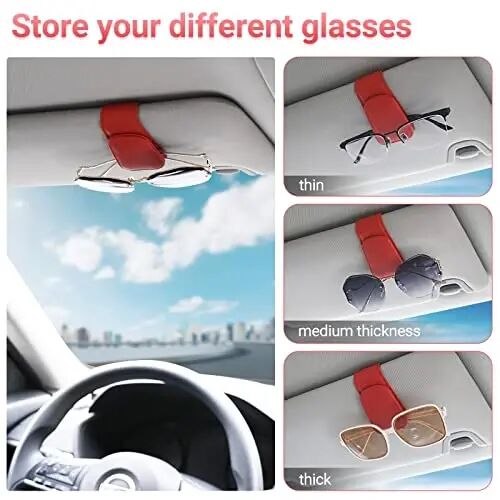 Sunglass Holder for Car Sun Visor Sunglasses Clip Car accessories -2 Packs | sun visor organizer, ticket card clip, eyeglass sunglasses holder, one-handed magnetic, anti-scratch, car stuff for women men - 3