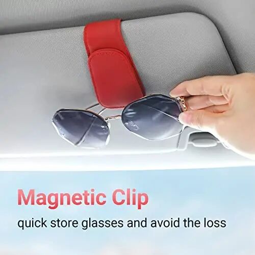 Sunglass Holder for Car Sun Visor Sunglasses Clip Car accessories -2 Packs | sun visor organizer, ticket card clip, eyeglass sunglasses holder, one-handed magnetic, anti-scratch, car stuff for women men - Sunglass (1)