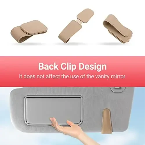 Sunglass Holder for Car Visor Sunglasses Clip Magnetic Leather Glasses Eyeglass Holder Interior Car Accessories for Woman Man - 2 Packs Beige - 6